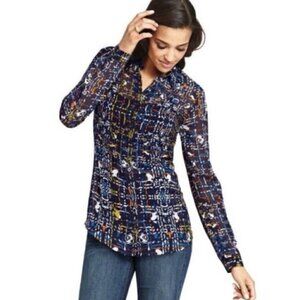 CAbi Womens Chiffon Semi Sheer Button Up Front Shirt Festival Geometric Sz Small